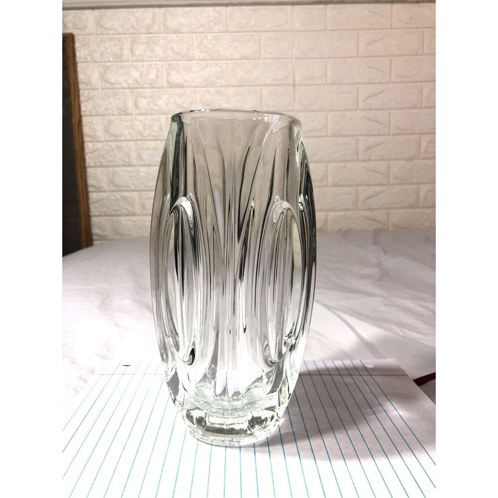 Vtg 8” Czech Sklo Union Lens Bullet Glass Vase Rudolf Schrotter Rosice 914 Clear